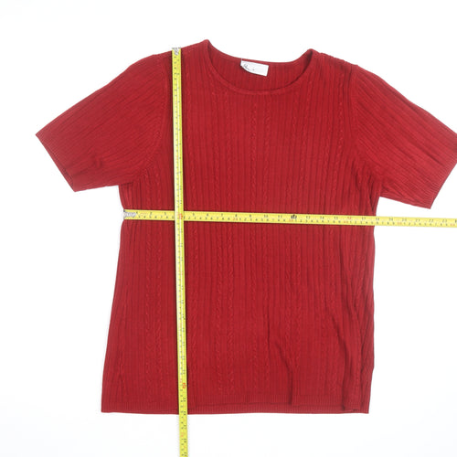 BHS Women’s Red Cable Knit Short Sleeve Pullover Jumper Size 18