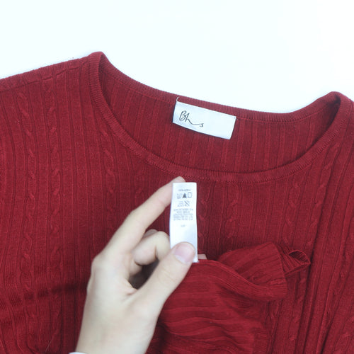 BHS Women’s Red Cable Knit Short Sleeve Pullover Jumper Size 18