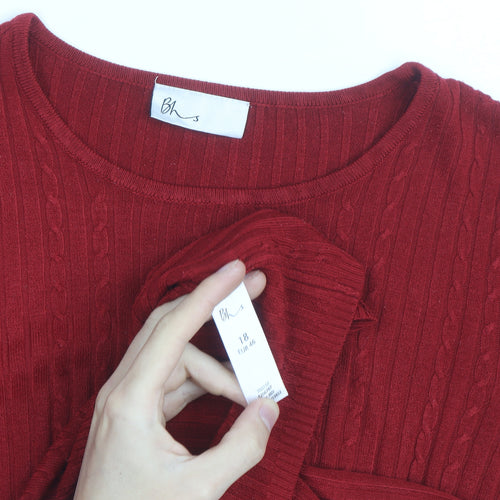 BHS Women’s Red Cable Knit Short Sleeve Pullover Jumper Size 18