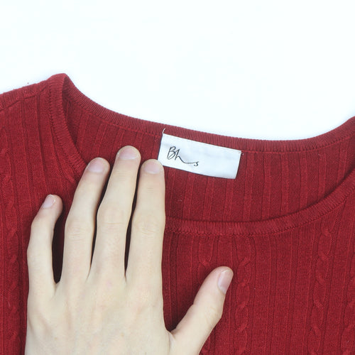 BHS Women’s Red Cable Knit Short Sleeve Pullover Jumper Size 18