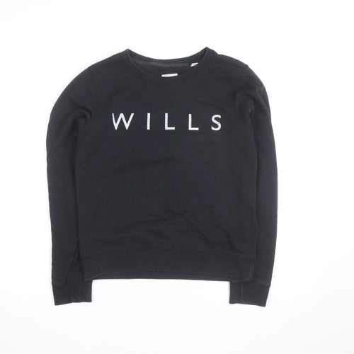 Jack Wills Womens Black Cotton Crew Neck Long Sleeve Sweatshirt Size 4