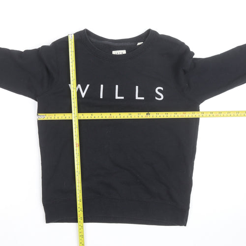 Jack Wills Womens Black Cotton Crew Neck Long Sleeve Sweatshirt Size 4
