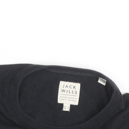 Jack Wills Womens Black Cotton Crew Neck Long Sleeve Sweatshirt Size 4