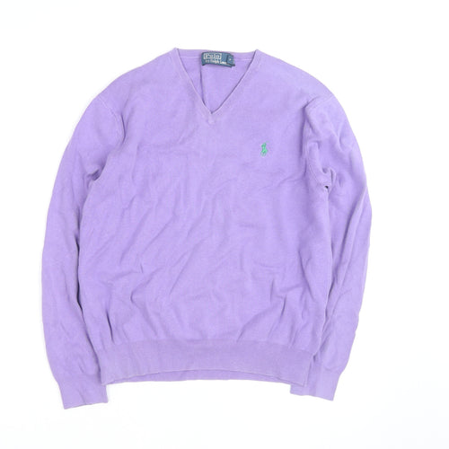 Polo Ralph Lauren Men's Purple Cotton V-Neck Jumper M