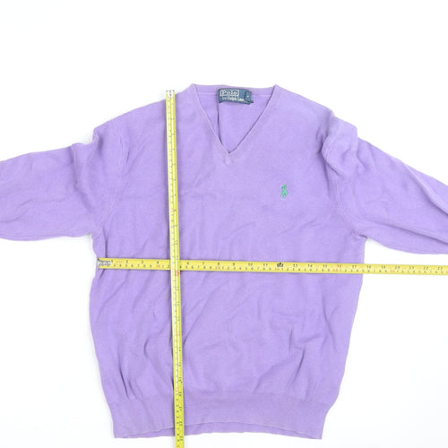 Polo Ralph Lauren Men's Purple Cotton V-Neck Jumper M