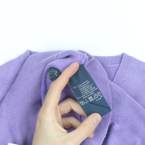 Polo Ralph Lauren Men's Purple Cotton V-Neck Jumper M