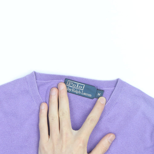 Polo Ralph Lauren Men's Purple Cotton V-Neck Jumper M