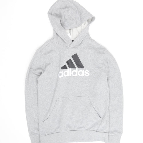 Adidas Boys Grey Pullover Hoodie Long Sleeve Casual Sweatshirt Size 11-12 Years