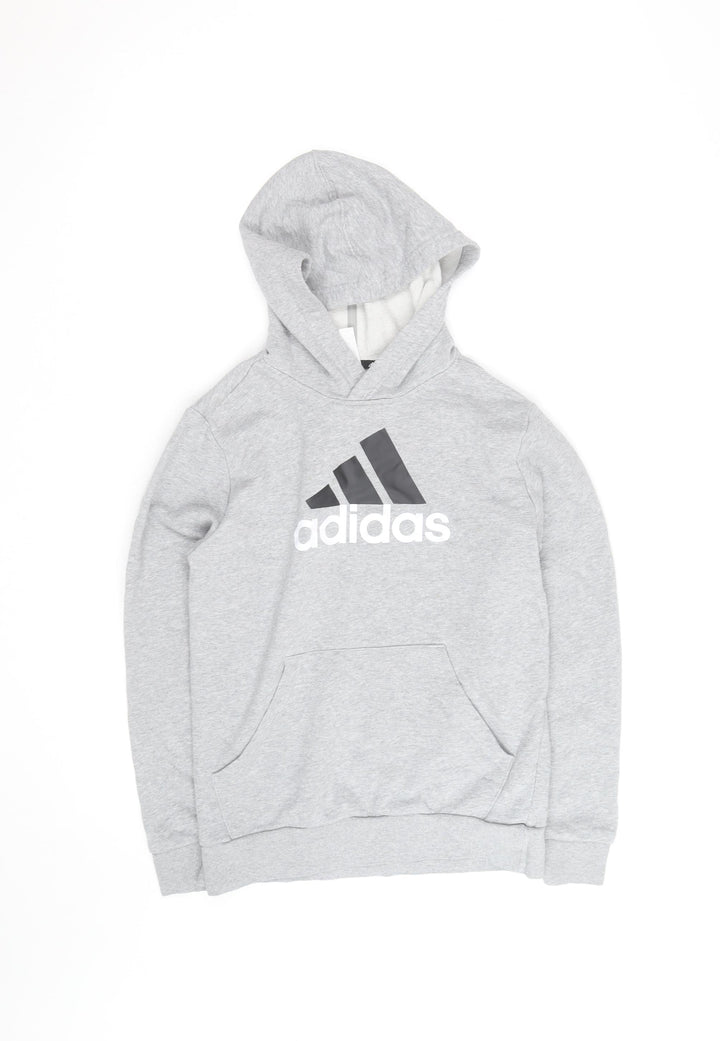Adidas Boys Grey Pullover Hoodie Long Sleeve Casual Sweatshirt Size 11-12 Years