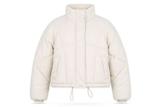 Front view of Topshop Women’s Beige, size UK 8, Puffer Jacket Winter Zip Quilted