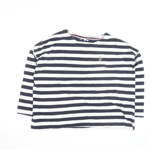 U.S. Polo Assn. Womens Blue White Striped 3/4 Sleeve Cotton T-Shirt Size 14