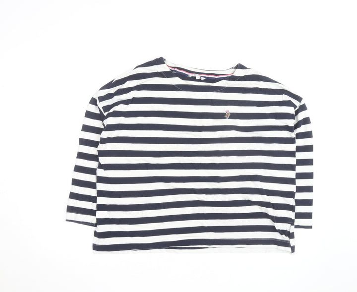 U.S. Polo Assn. Womens Blue White Striped 3/4 Sleeve Cotton T-Shirt Size 14