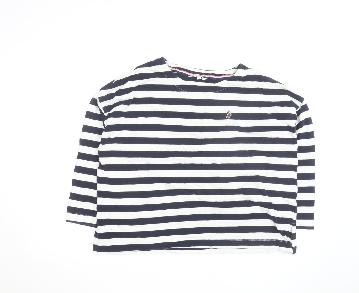 U.S. Polo Assn. Womens Blue White Striped 3/4 Sleeve Cotton T-Shirt Size 14