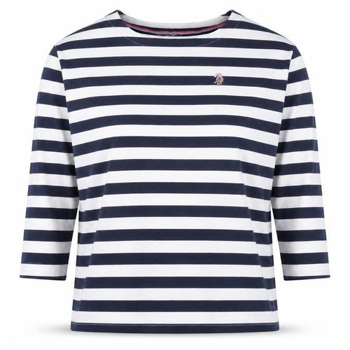 U.S. Polo Assn. Womens Blue White Striped 3/4 Sleeve Cotton T-Shirt Size 14
