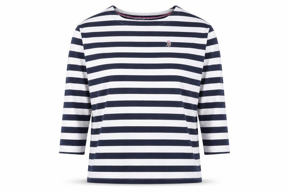 U.S. Polo Assn. Womens Blue White Striped 3/4 Sleeve Cotton T-Shirt Size 14