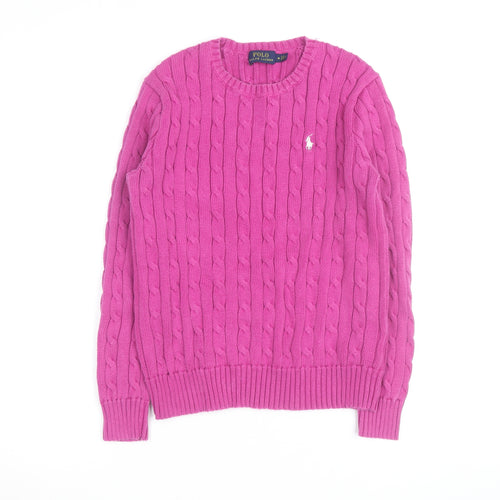 Ralph Lauren Women's Pink Cable-Knit Cotton Jumper Size M