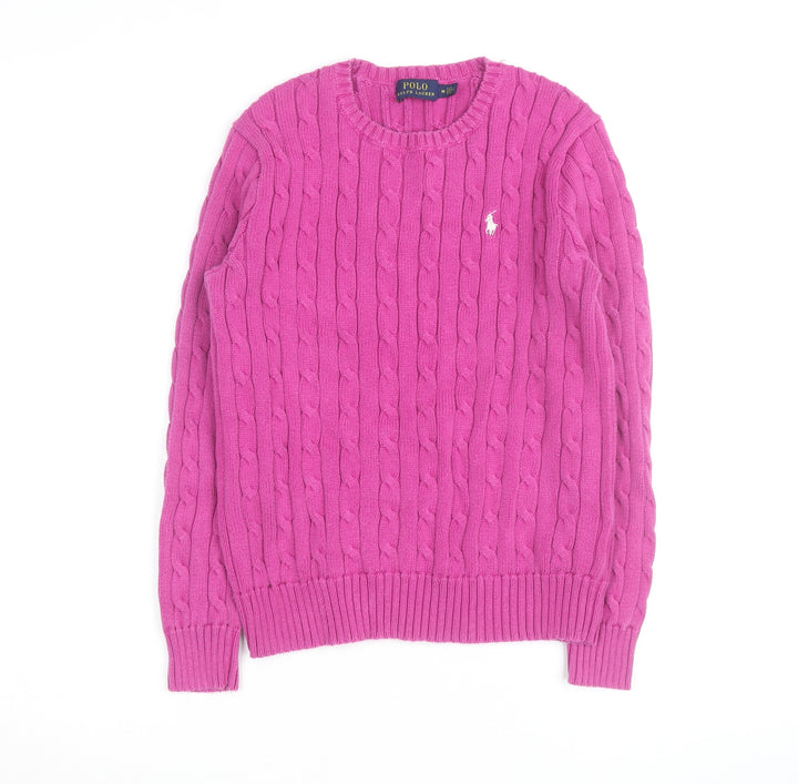 Ralph Lauren Women's Pink Cable-Knit Cotton Jumper Size M