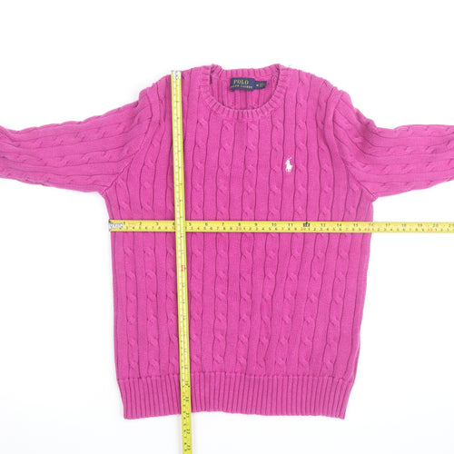 Ralph Lauren Women's Pink Cable-Knit Cotton Jumper Size M