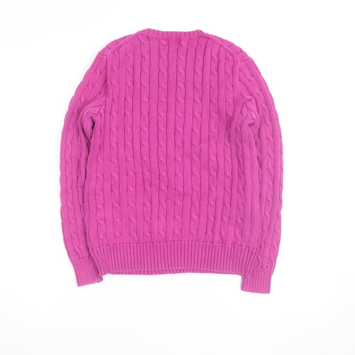 Ralph Lauren Women's Pink Cable-Knit Cotton Jumper Size M