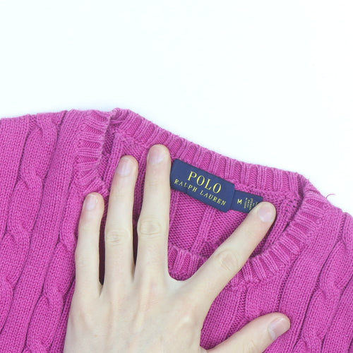 Ralph Lauren Women's Pink Cable-Knit Cotton Jumper Size M