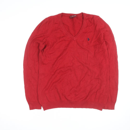 U.S. Polo Assn. Men's Red Cotton V-Neck Jumper 2XL