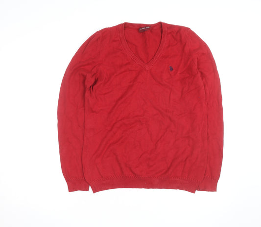 U.S. Polo Assn. Men's Red Cotton V-Neck Jumper 2XL