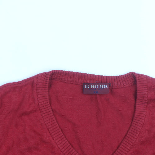 U.S. Polo Assn. Men's Red Cotton V-Neck Jumper 2XL