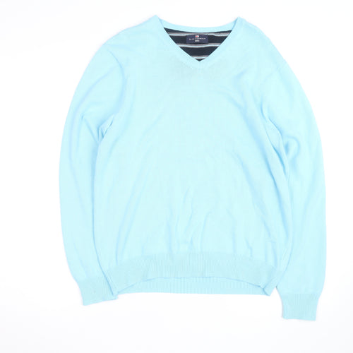 Marks and Spencer Blue Harbour Men's Blue V-Neck Cotton Jumper M