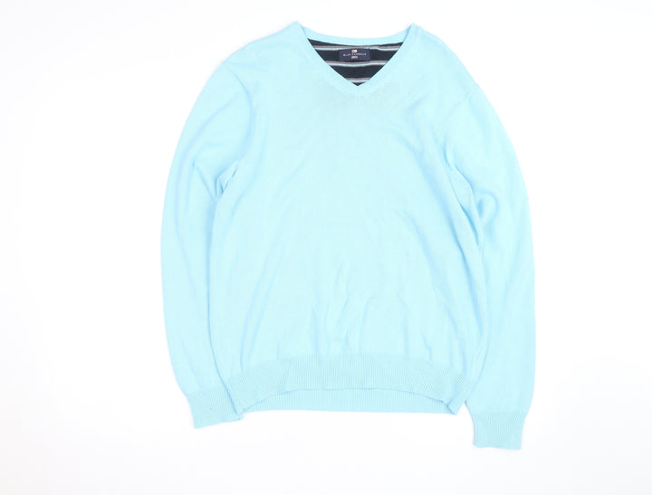 Marks and Spencer Blue Harbour Men's Blue V-Neck Cotton Jumper M