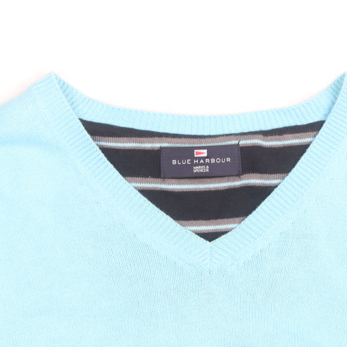 Marks and Spencer Blue Harbour Men's Blue V-Neck Cotton Jumper M