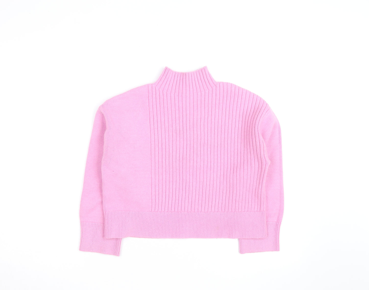 River Island Women’s Pink Mock Neck Ribbed Knit Jumper Size S