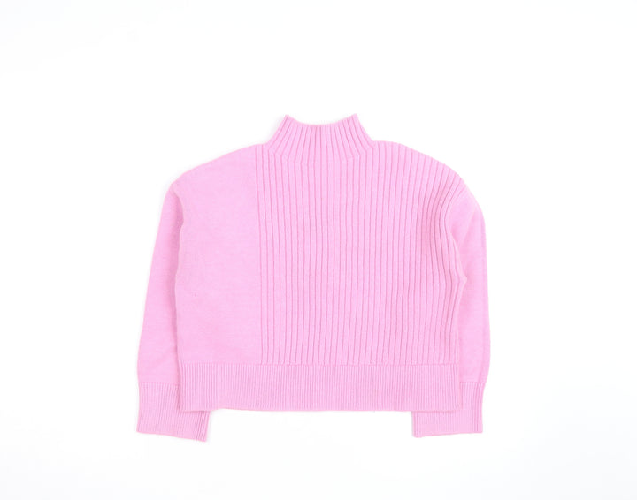 River Island Women’s Pink Mock Neck Ribbed Knit Jumper Size S
