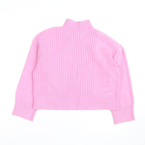 River Island Women’s Pink Mock Neck Ribbed Knit Jumper Size S