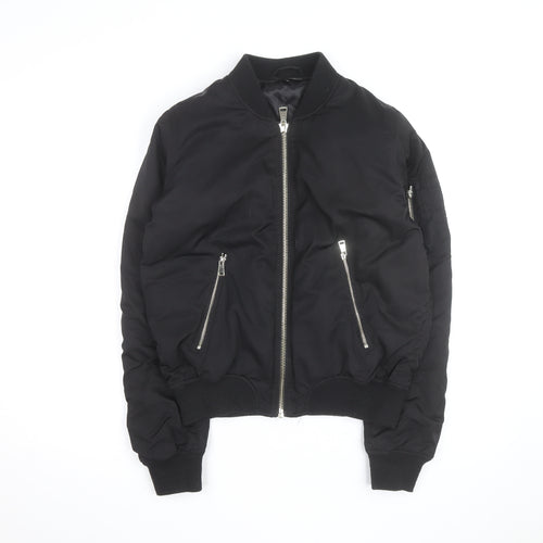 Topshop Women's Black Bomber Jacket UK 10 Zip Lined Casual
