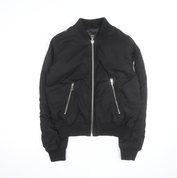 Topshop Women's Black Bomber Jacket UK 10 Zip Lined Casual