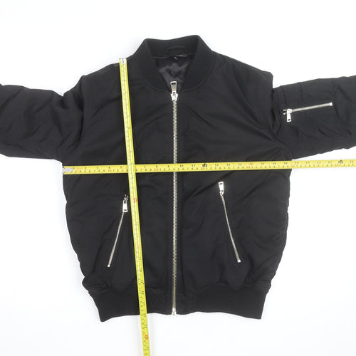 Topshop Women's Black Bomber Jacket UK 10 Zip Lined Casual