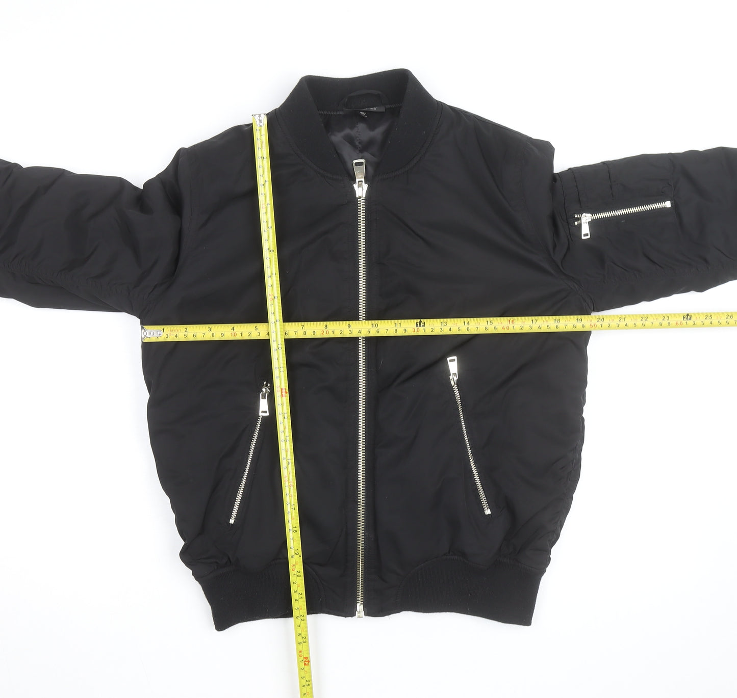 Topshop Women's Black Bomber Jacket UK 10 Zip Lined Casual