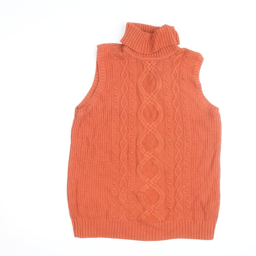 Jeanne Pierre Men's Orange Cable-Knit Sleeveless Roll Neck Jumper L
