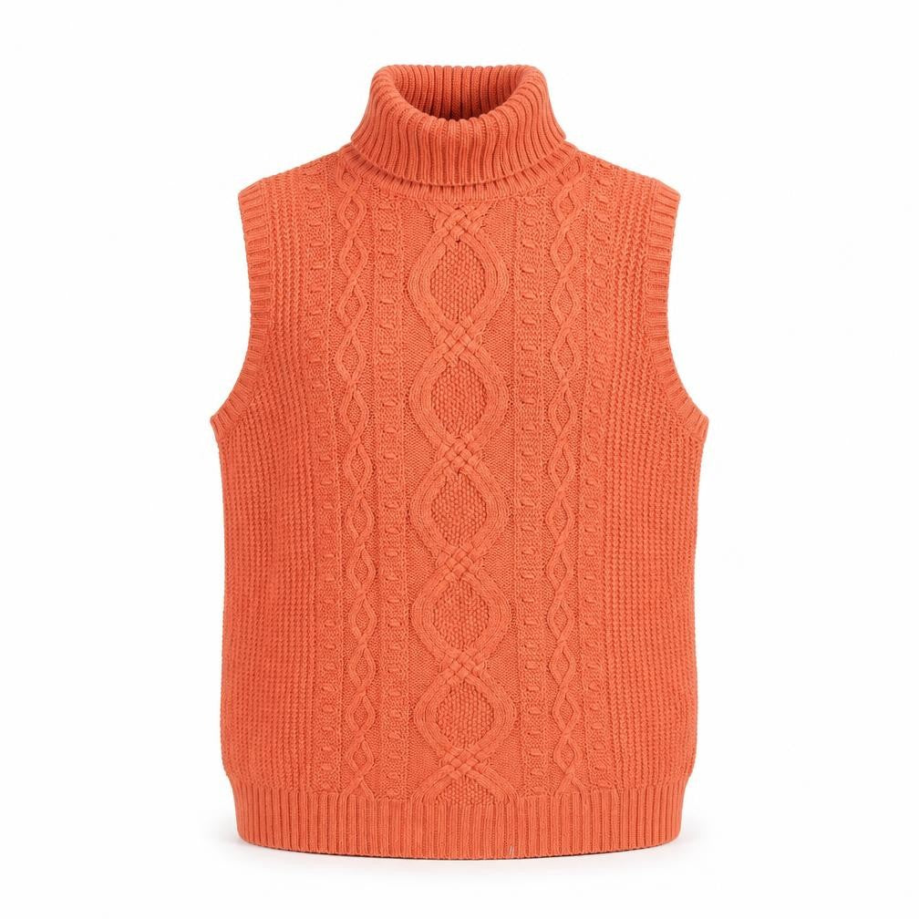 Jeanne Pierre Men's Orange Cable-Knit Sleeveless Roll Neck Jumper L