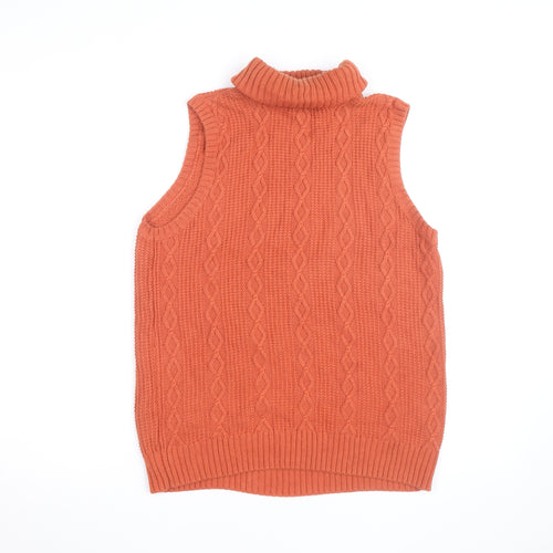 Jeanne Pierre Men's Orange Cable-Knit Sleeveless Roll Neck Jumper L