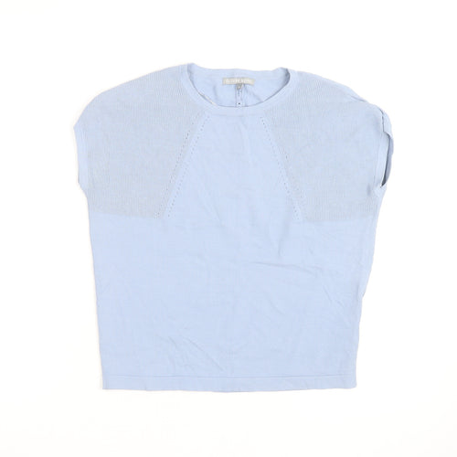 Oliver Bonas Women's Blue Knit Cotton Blend Short Sleeve Blouse UK 8