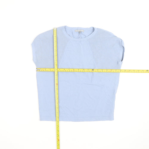 Oliver Bonas Women's Blue Knit Cotton Blend Short Sleeve Blouse UK 8