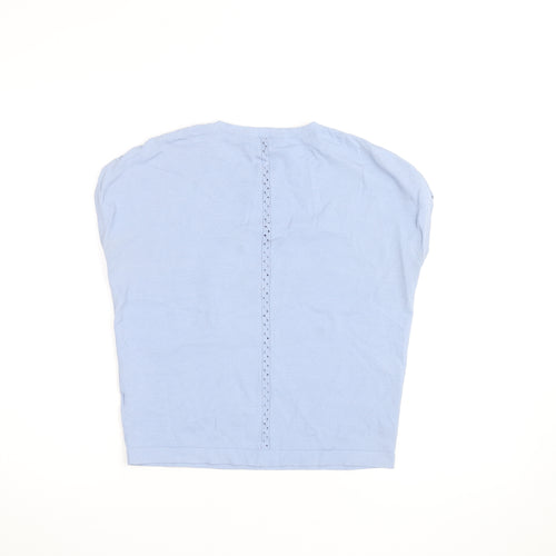 Oliver Bonas Women's Blue Knit Cotton Blend Short Sleeve Blouse UK 8