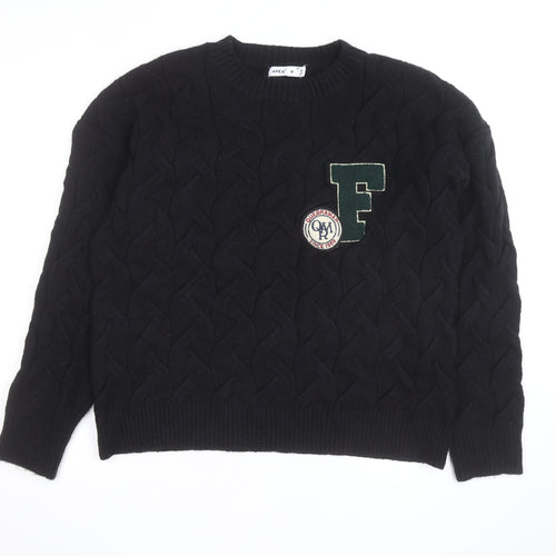 APEA Men's Black Cable-Knit Crew Neck Jumper Size M