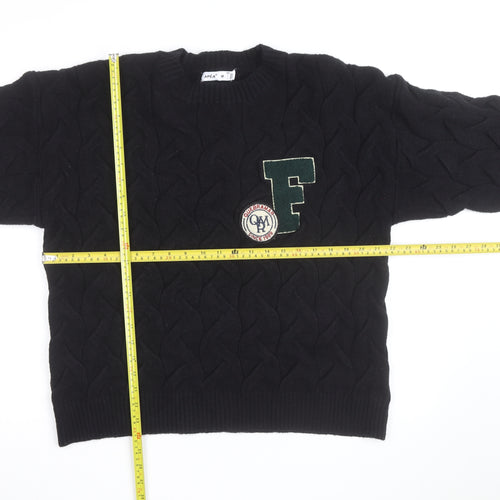 APEA Men's Black Cable-Knit Crew Neck Jumper Size M