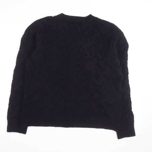 APEA Men's Black Cable-Knit Crew Neck Jumper Size M