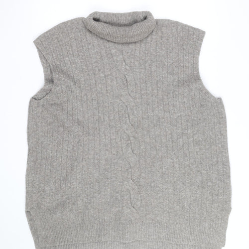 F&F Womens Grey Roll Neck Cable-Knit Wool Blend Sleeveless Jumper XL