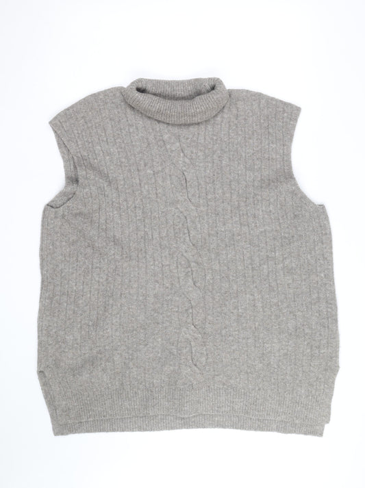 F&F Womens Grey Roll Neck Cable-Knit Wool Blend Sleeveless Jumper XL