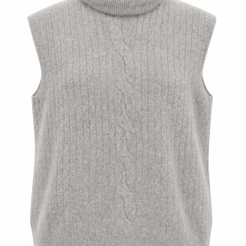 F&F Womens Grey Roll Neck Cable-Knit Wool Blend Sleeveless Jumper XL