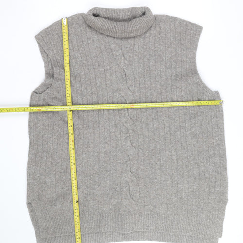 F&F Womens Grey Roll Neck Cable-Knit Wool Blend Sleeveless Jumper XL